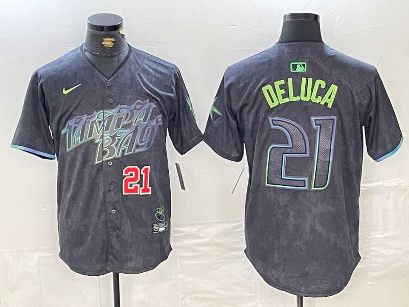 Men%27s Tampa Bay Rays #21 Jonny DeLuca Number Charcoal 2024 City Connect Limited Stitched Jerseys1->tampa bay rays->MLB Jersey